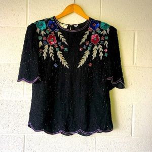 Amazing Vintage sequin embellished Beaded Silk Top